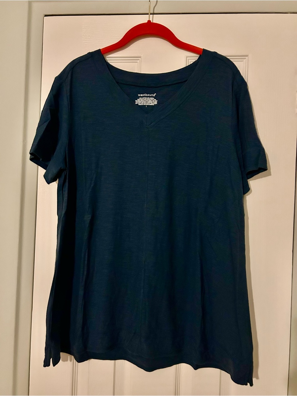 Westbound Short Sleeve V-Neck Top Blue Size Large